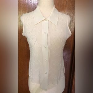 * Vintage* Beaded sheer sleeveless silk  blouse by Gantos